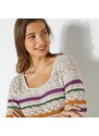 Blancheporte Proužkovaný ažurový pulovr s rukávy k loktům béžová/vícebarevná 34/36