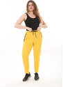 Şans Women's Plus Size Yellow Eyelet Lace Up And Elastic Zippered Pocket Detailed Sports Trousers