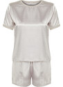 Trendyol Beige Satin Woven Pajamas Set