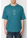 Trendyol Emerald Green Oversize/Wide-Fit 100% Cotton Tarot Printed T-Shirt