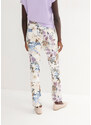 bonprix Strečové kalhoty s květinovým potiskem Béžová