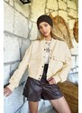 Trend Alaçatı Stili Dámské Cream Snap Uzavření Dvojité Kapsy Vnitřní Raising Crop Jacket