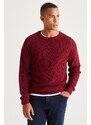 AC&Co / Altınyıldız Classics Men's Burgundy Standard Fit Regular Fit Crew Neck Patterned Knitwear Sweater