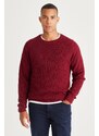 AC&Co / Altınyıldız Classics Men's Burgundy Standard Fit Regular Fit Crew Neck Patterned Knitwear Sweater