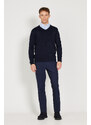 ALTINYILDIZ CLASSICS Men's Navy Blue Standard Fit Normal Cut V-Neck Knitwear Sweater.