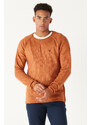 AC&Co / Altınyıldız Classics Men's Cinnamon Standard Fit Regular Cut Crew Neck Ruffled Soft Textured Knitwear Sweater