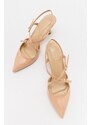 LuviShoes COJE Beige Patent Leather Women's Pointed Toe Thin Heel Shoes