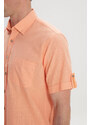 AC&Co / Altınyıldız Classics Men's Orange Comfort Fit Button-down Collar Linen Look 100% Cotton Short Sleeve Shirt.