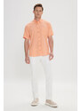 AC&Co / Altınyıldız Classics Men's Orange Comfort Fit Button-down Collar Linen Look 100% Cotton Short Sleeve Shirt.