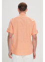AC&Co / Altınyıldız Classics Men's Orange Comfort Fit Button-down Collar Linen Look 100% Cotton Short Sleeve Shirt.
