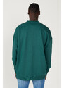 AC&Co / Altınyıldız Classics Men's Dark Green Oversize Wide Fit 3 Thread Crew Neck Cotton Sweatshirt