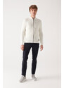 Avva Men's White High Neck Zippered Regular Fit Thessaloniki Cardigan