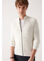 Avva Men's White High Neck Zippered Regular Fit Thessaloniki Cardigan