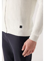 Avva Men's White High Neck Zippered Regular Fit Thessaloniki Cardigan