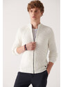 Avva Men's White High Neck Zippered Regular Fit Thessaloniki Cardigan