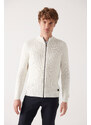 Avva Men's White High Neck Zippered Regular Fit Thessaloniki Cardigan