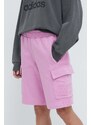 Bavlněné šortky EA7 Emporio Armani růžová barva, hladké