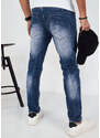 BASIC MODRÉ DŽÍNOVÉ KALHOTY S ODĚRKAMI Denim vzor