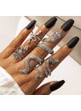 Camerazar Sada stříbrných kovových prstenů z hadí kůže
