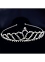 Camerazar Křišťálová Tiara Diadém pro svatební ozdoby do vlasů, délka 13 cm, výška 3,5 cm, materiál cínový drátek