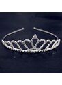 Camerazar Křišťálová Tiara Diadém pro svatební ozdoby do vlasů, délka 13 cm, výška 3,5 cm, materiál cínový drátek