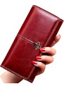 Camerazar Velká dámská peněženka z ekologické kůže, vínová, 14 přihrádek, rozměry 19.5x10x4 cm