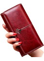 Camerazar Velká dámská peněženka z ekologické kůže, vínová, 14 přihrádek, rozměry 19.5x10x4 cm