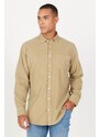 AC&Co / Altınyıldız Classics Men's Mink Comfort Fit Wide Cut Buttoned Collar Velvet Shirt