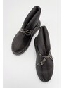 LuviShoes GIOVA Black Leather Women's Sports Boots with Stones and Bow.