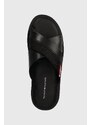 Kožené pantofle Tommy Hilfiger CORE LTH CRISS C SANDAL pánské, černá barva, FM0FM05010