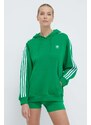 Mikina adidas Originals 3-Stripes Hoodie OS dámská, zelená barva, s kapucí, s aplikací, IN8398