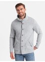 Ombre Men's casual sweatshirt with button-down collar - grey melange
