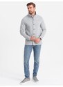 Ombre Men's casual sweatshirt with button-down collar - grey melange