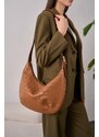 Madamra Camel Women's Knitted Patterned Big Bag