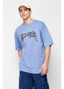 Trendyol Blue Oversize Custom Embroidered 100% Cotton T-Shirt