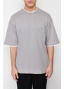 Trendyol Gray Oversize Pocket Piece Detailed 100% Cotton T-Shirt