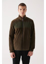 Avva Men's Khaki High Neck Parachute Fabric Detailed Zippered Regular Fit Fleece Cardigan