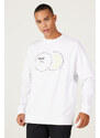AC&Co / Altınyıldız Classics Men's White Oversize Wide Cut Crew Neck Cotton Printed Sweatshirt