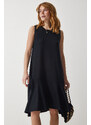Happiness İstanbul Women's Black Crew Neck Knitted Flounce Bell Dress