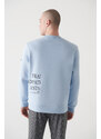 Avva Men's Light Blue Crew Neck Printed 3 Thread Fleece Regular Fit Sweatshirt