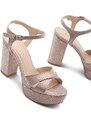Marjin Women's Platform Heels Evening Dress Shoes Thick Heel Hider Gold