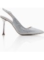 Marjin Women's Pointed Toe Evening Dress With Scarf Classic Heel Shoes Goseva Silver