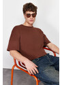 Trendyol Brown Oversize Stitch Detail T-Shirt