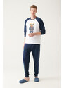 Avva Men's Navy Blue Crew Neck 100% Cotton With Special Boxes, Long Sleeves and Printed Pajamas Set