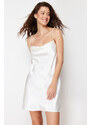Trendyol Bridal White Removable and Adjustable Pearl Strap Detail Satin Woven Nightgown