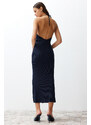 Trendyol Navy Blue Maxi Knitwear Premium/Special Thread Slit Detailed Dress