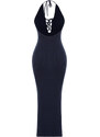 Trendyol Navy Blue Maxi Knitwear Premium/Special Thread Slit Detailed Dress