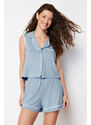 Trendyol Blue Piping Viscose Knitted Pajamas Set