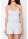 Trendyol Gray Melange Lace Detailed Ribbed Knitted Pajamas Set