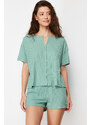 Trendyol Mint Ribbed Knitted Pajamas Set